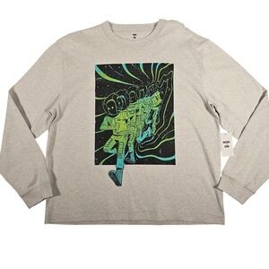 Mode Of One Men Graphic Long Sleeve T-Shirt‎ Astronaut Space Print Grey Large